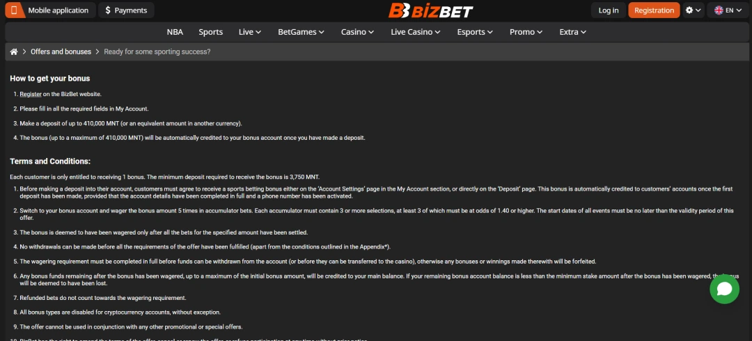 Image of Bizbet Mongolia Welcome Bonus Terms
